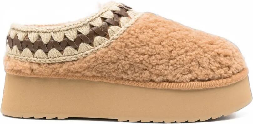 Mou crochet-trim shearling mules Beige