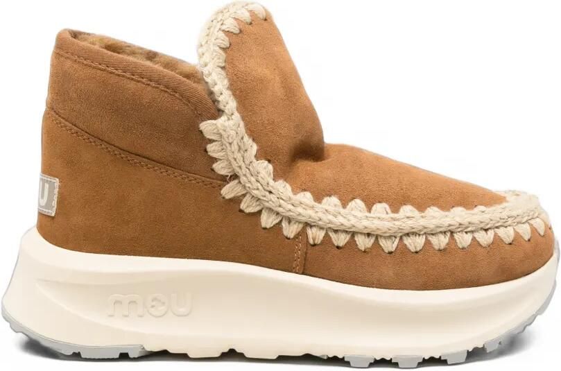 Mou crochet-trim suede sneakers Bruin