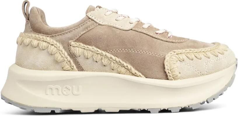 Mou crochet-trim suede sneakers Bruin