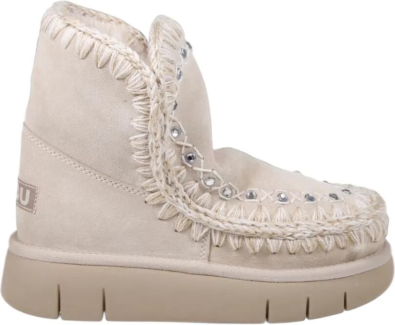 Mou crystal-embellished crochet-trim boots Beige