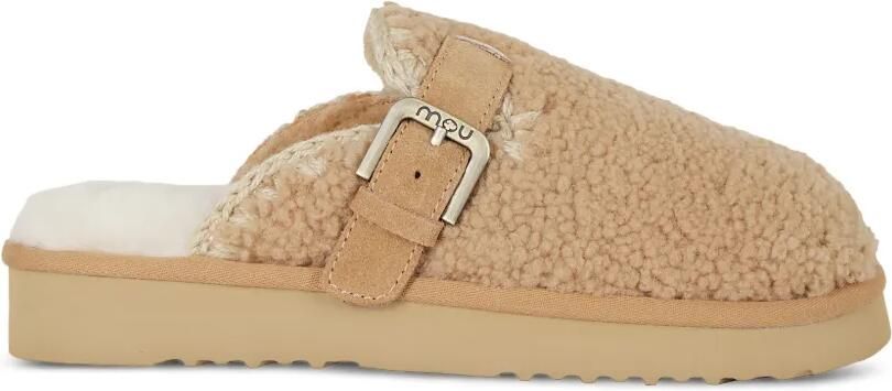 Mou Curly schapenleren muiltjes met gespsluiting Beige