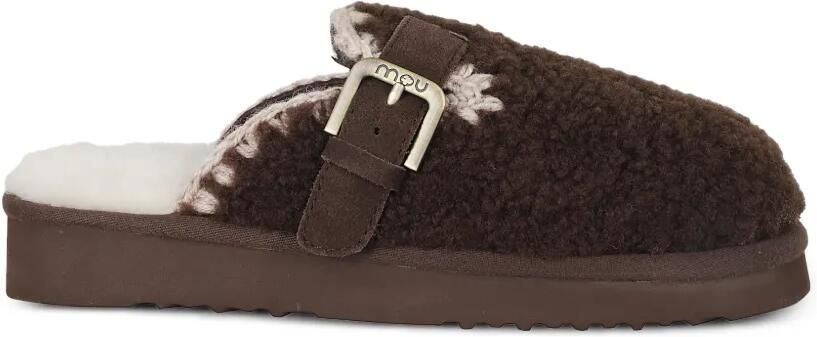 Mou Curly slippers met gespsluiting Bruin