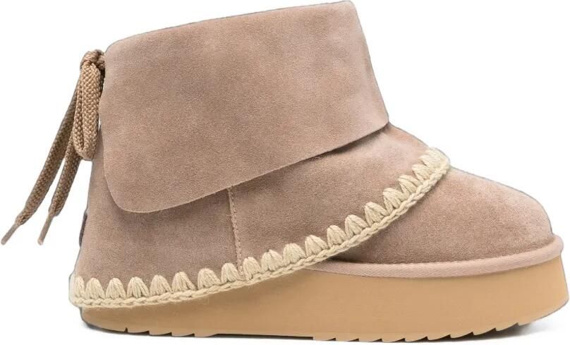 Mou Enkellaarzen met gehaakte afwerking Beige