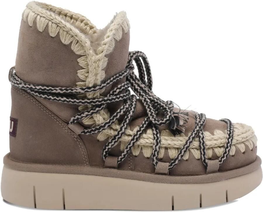 Mou Enkellaarzen met gehaakte afwerking en veters Beige