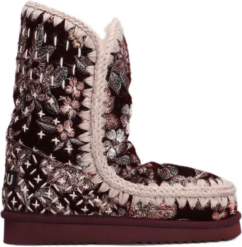Mou Eskimo 24 floral-embroidered crochet-trim ankle boots Rood