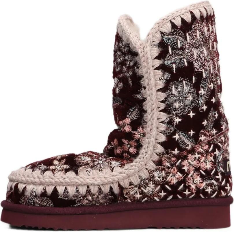 Mou Eskimo 24 floral-embroidered crochet-trim ankle boots Rood - Foto 4