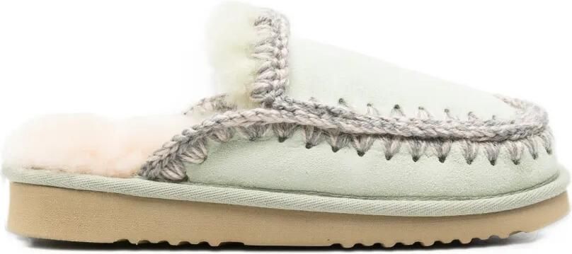 Mou Eskimo crochet-trim sheepskin slippers Groen