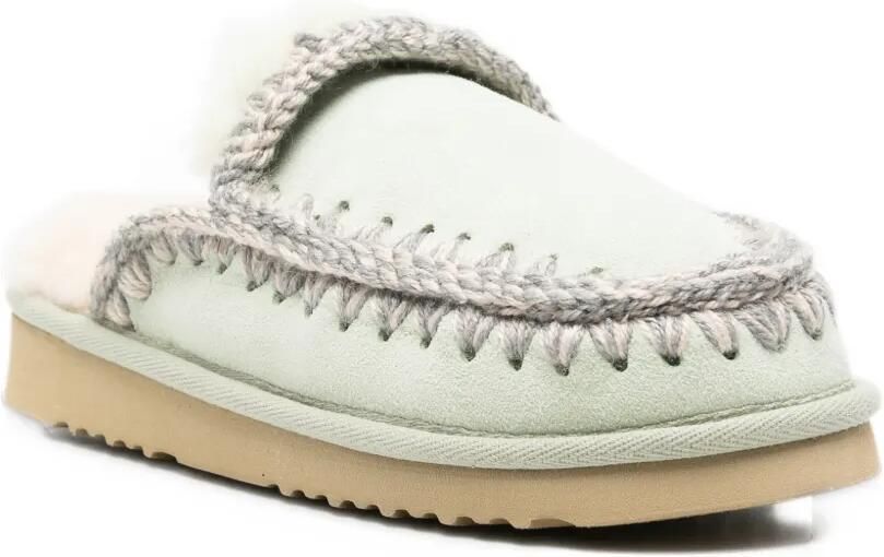 Mou Eskimo crochet-trim sheepskin slippers Groen - Foto 3