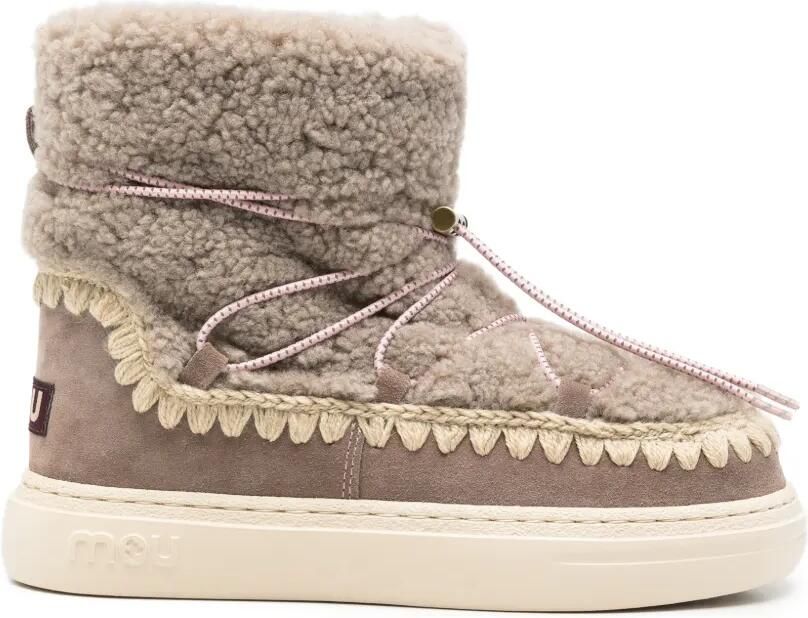 Mou Eskimo enkellaarzen met lammy en gehaakte afwerking Beige