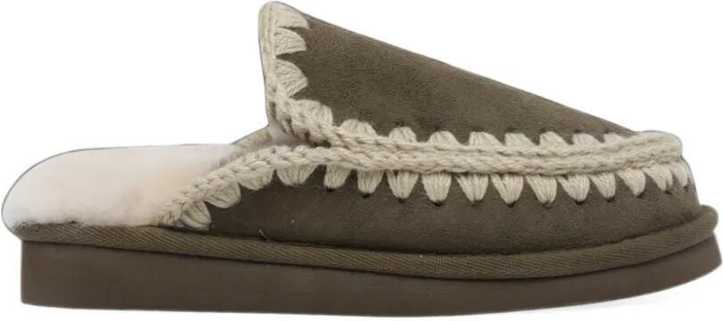 Mou Eskimo suède slippers met festonstiksels Groen