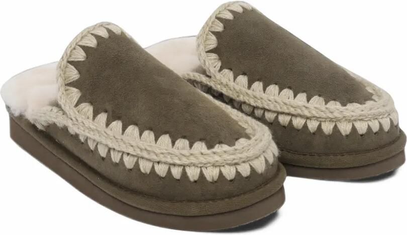 Mou Eskimo suède slippers met festonstiksels Groen - Foto 3