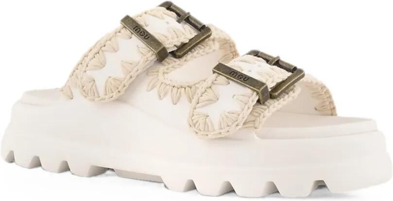 Mou Eva slippers met gehaakte afwerking en gesp Wit - Foto 4
