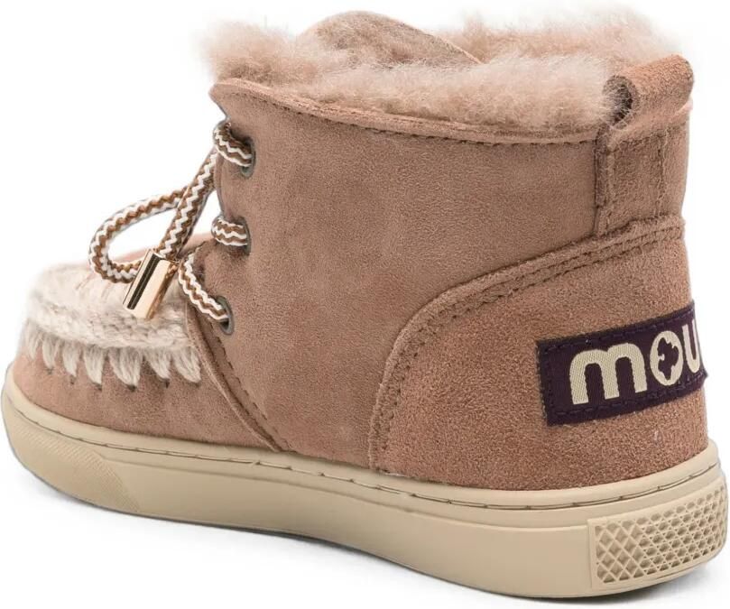 Mou Kids Enkellaarzen met gehaakte afwerking en veters Bruin
