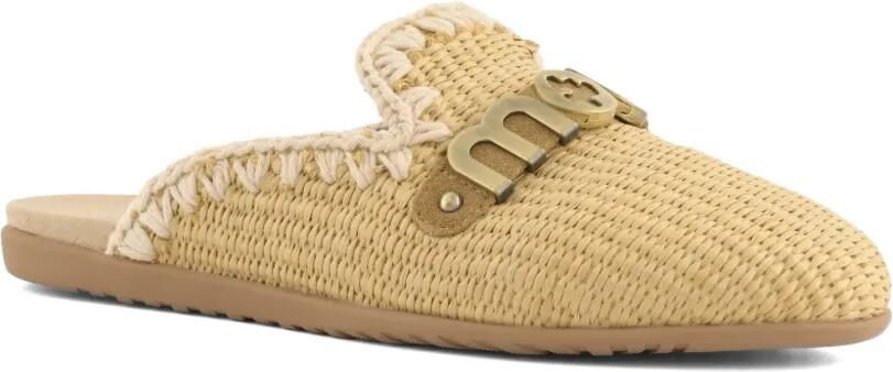 Mou Kids Geweven muiltjes met logoplakkaat Beige