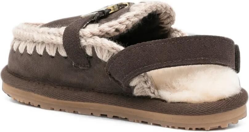 Mou Kids Slippers met gehaakte afwerking en klittenband Bruin