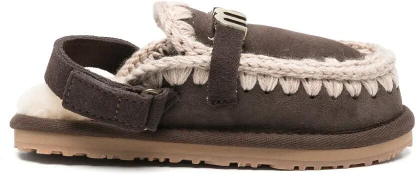 Mou Kids Slippers met gehaakte afwerking en klittenband Bruin - Foto 4
