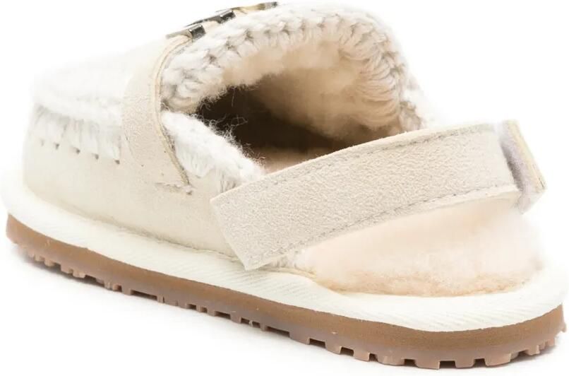 Mou Kids Slippers met gehaakte afwerking en logoplakkaat Beige - Foto 2
