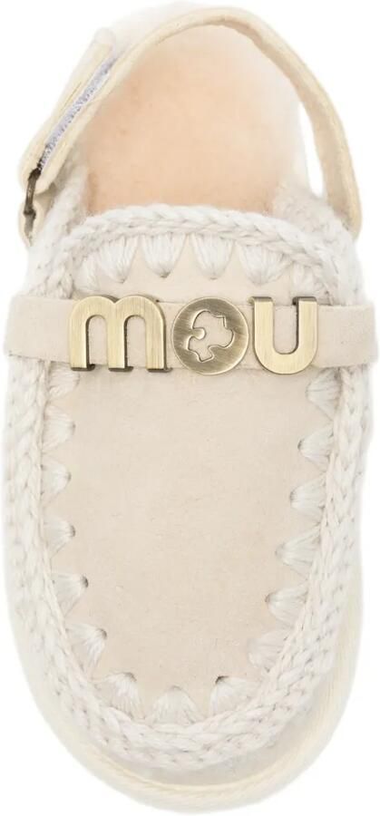 Mou Kids Slippers met gehaakte afwerking en logoplakkaat Beige - Foto 3