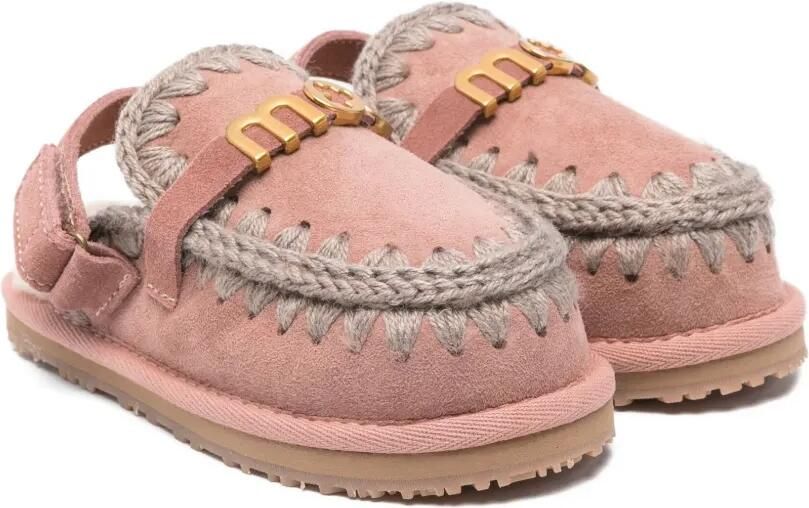 Mou Kids Slippers met gevlochten detail en logo Roze