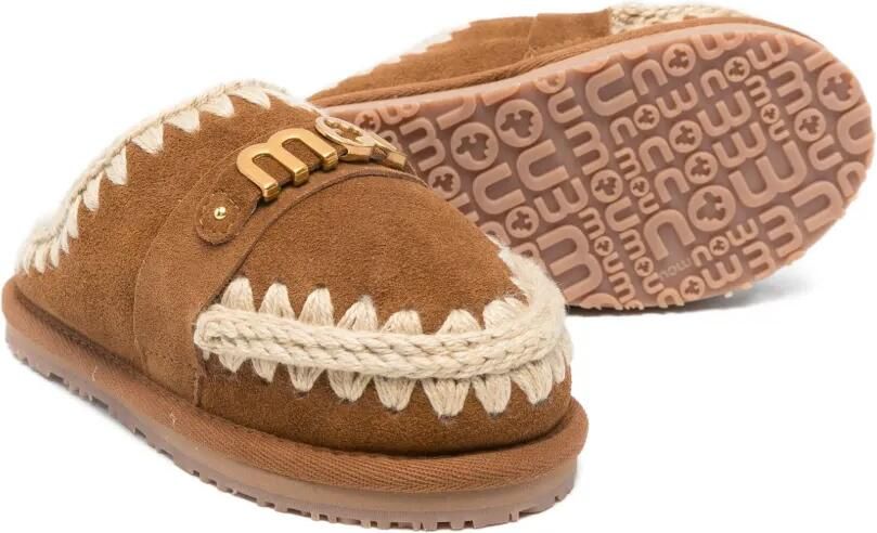 Mou Kids Slippers met logo en gevlochten afwerking Bruin - Foto 3