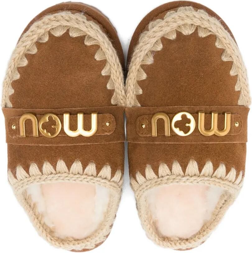 Mou Kids Slippers met logo en gevlochten afwerking Bruin - Foto 2