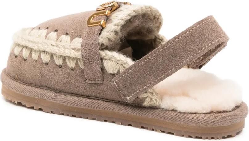 Mou Kids Slippers met logo-plakkaat en stiksels Bruin - Foto 2