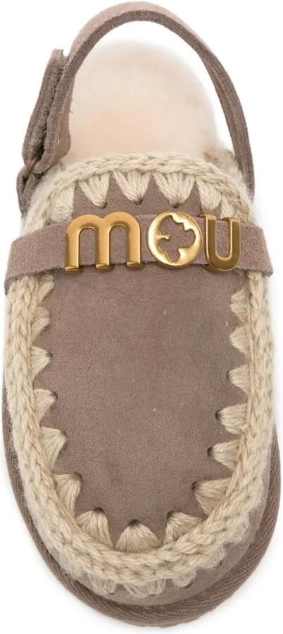 Mou Kids Slippers met logo-plakkaat en stiksels Bruin - Foto 3
