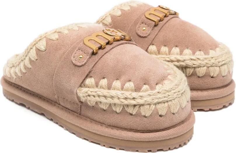 Mou Kids Slippers met logodetail Bruin