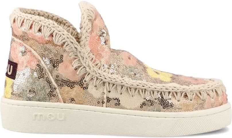 Mou Laarzen verfraaid met pailletten en bloemen Beige