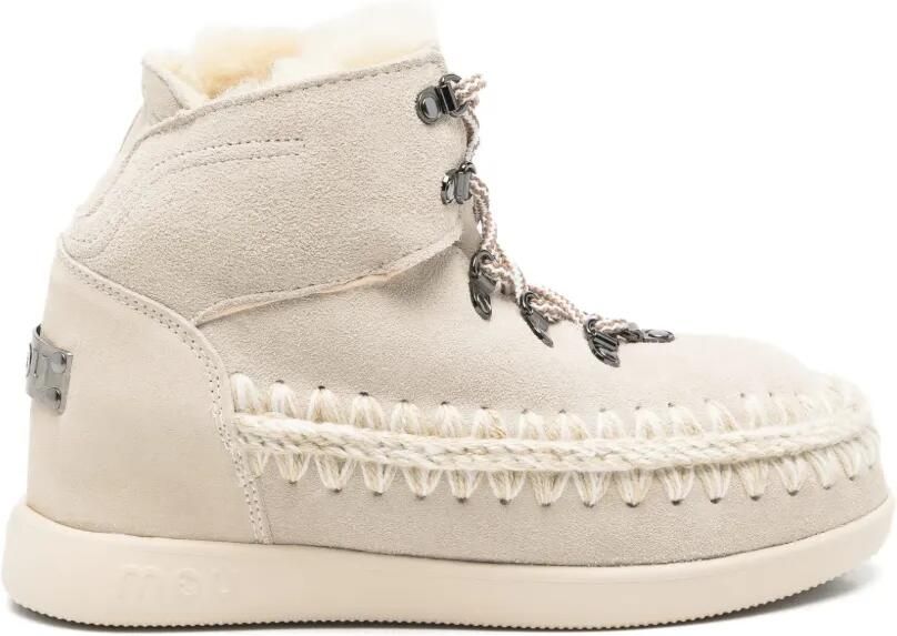 Mou lace-up crochet-stitch boots Beige