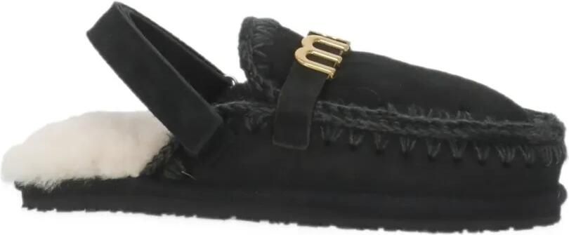 Mou logo-plaque wool-stitch mules Zwart