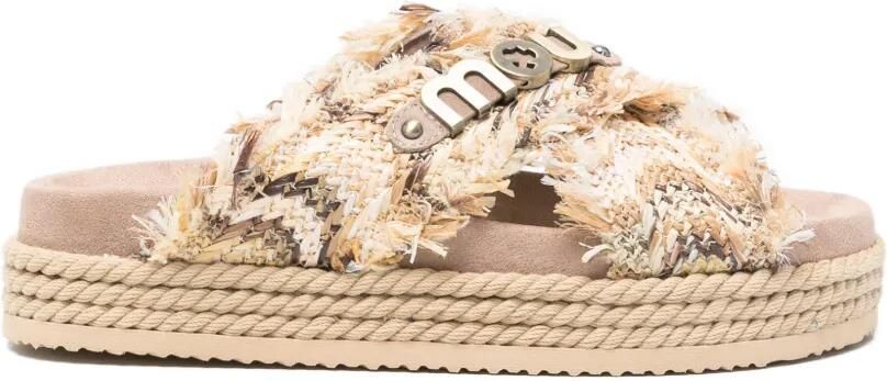 Mou Raffia sandalen met gekruiste bandjes Beige