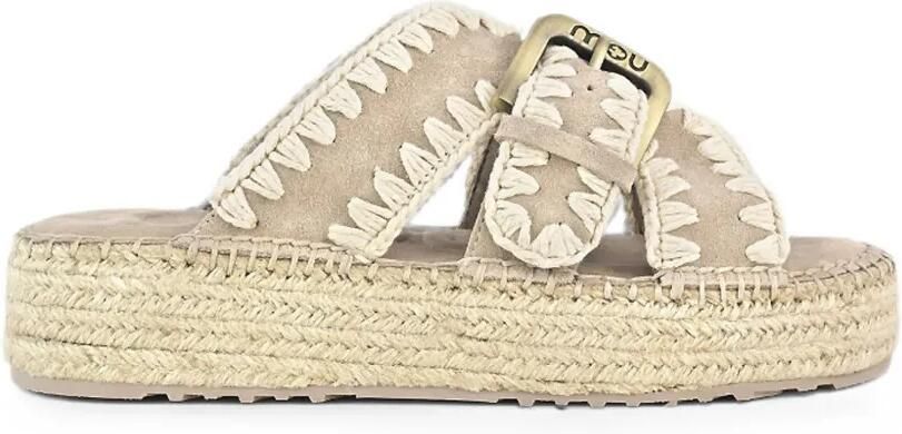 Mou Sandalen met gehaakte stiksels en gesp Beige