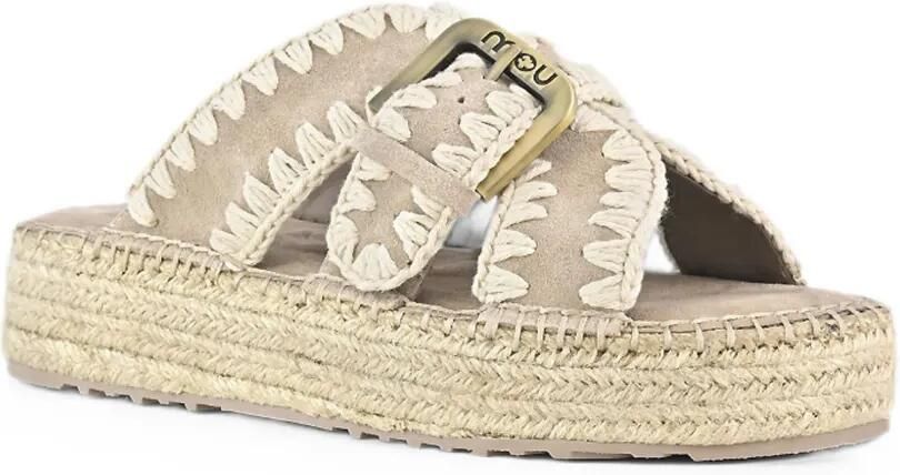 Mou Sandalen met gehaakte stiksels en gesp Beige - Foto 4