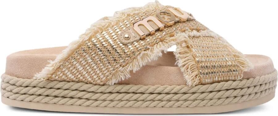 Mou Sandalen met gekruiste bandjes en franje Beige