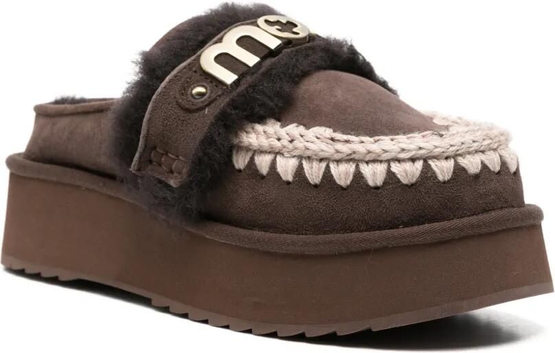 Mou Slippers met gehaakte afwerking en logo-plakkaat Bruin - Foto 3