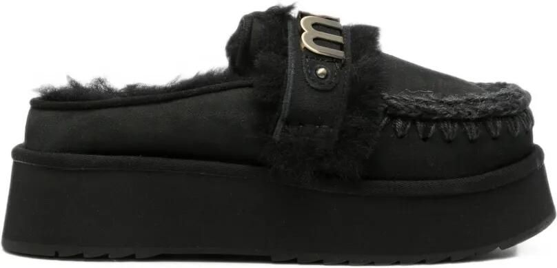 Mou Slippers met gehaakte afwerking en logo-plakkaat Zwart