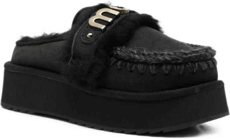 Mou Slippers met gehaakte afwerking en logo-plakkaat Zwart - Foto 3