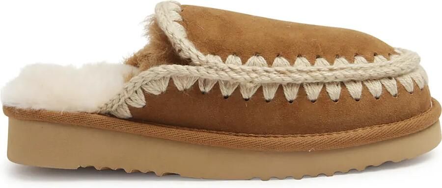 Mou Suède slippers met festonstiksels Bruin
