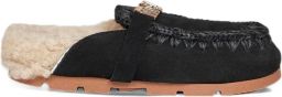 Mou Winter Bio crochet-stitch sheepskin flat mules Zwart