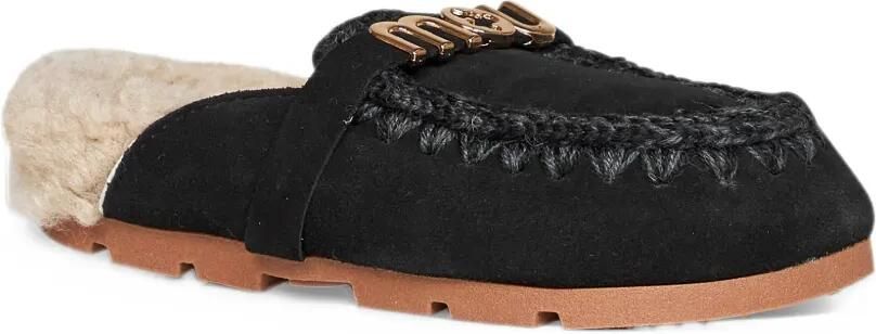 Mou Winter Bio crochet-stitch sheepskin flat mules Zwart - Foto 2