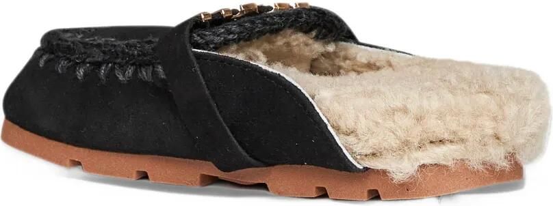 Mou Winter Bio crochet-stitch sheepskin flat mules Zwart - Foto 3