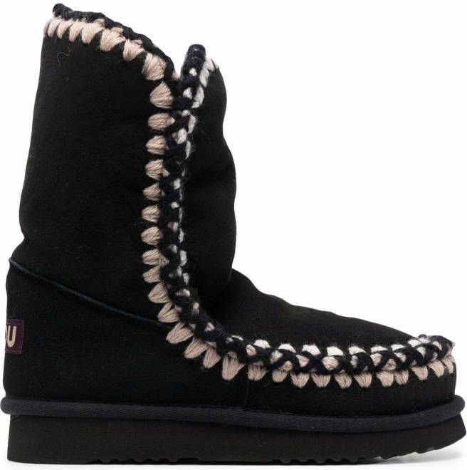 Mou Winterlaarzen met stikseldetail dames suède rubber Schapenhuid Shearling 36 Zwart