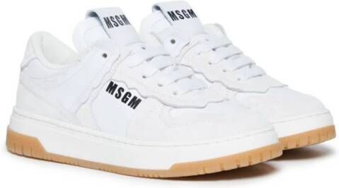 MSGM Kids Leren sneakers met logoprint Wit