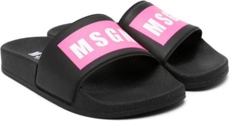 MSGM Kids Slippers met logo-applicatie Zwart