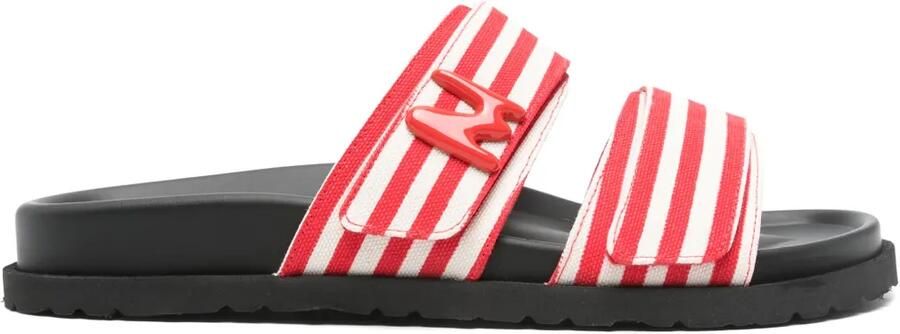 MSGM Gestreepte canvas slippers Rood