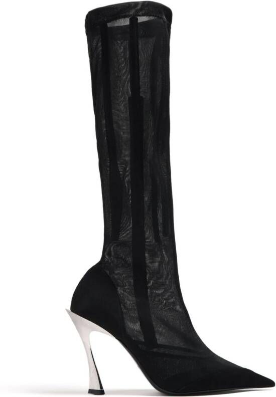 Mugler Fang 95 mesh laarzen Zwart
