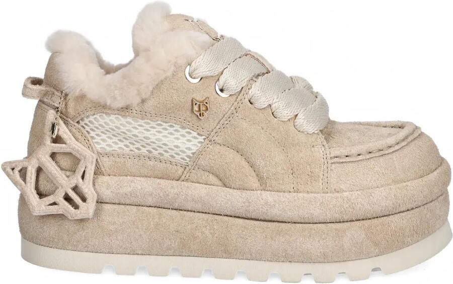 NAKED WOLFE Beau lammy sneakers met plateauzool Beige