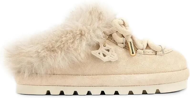 NAKED WOLFE Harlow faux-fur suede slippers Beige