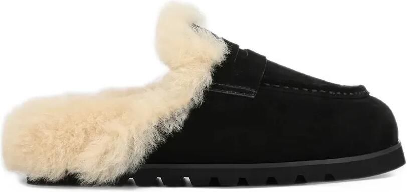 NAKED WOLFE shearling-lined penny-strap flat mules Zwart